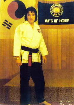 Elvis' karate GI and karate banner